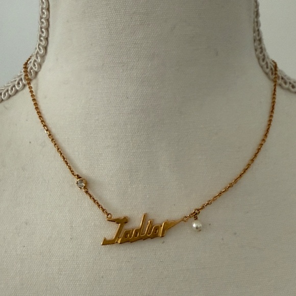 Dior JADOR Gold Finish Metal Necklace with Resin Pearl & Faux Diamond Designer - Picture 2 of 11